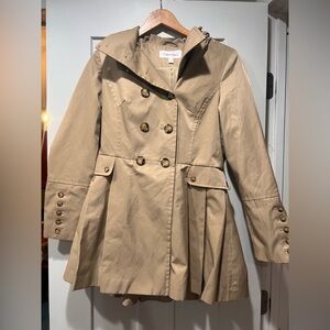 Calvin Klein Women's Tan Trench Coat Jacket Fit-and-Flare A-Line S
